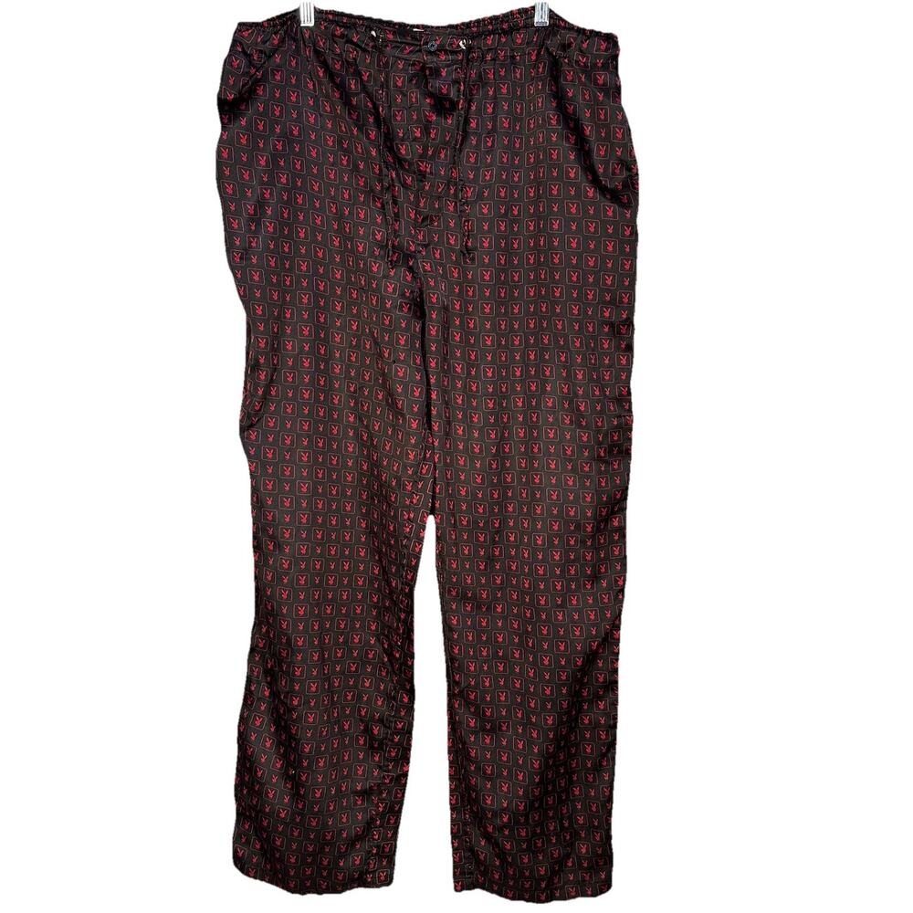 🖤 Playboy Black Bunny Print Lounge Pants Silky | Mens L